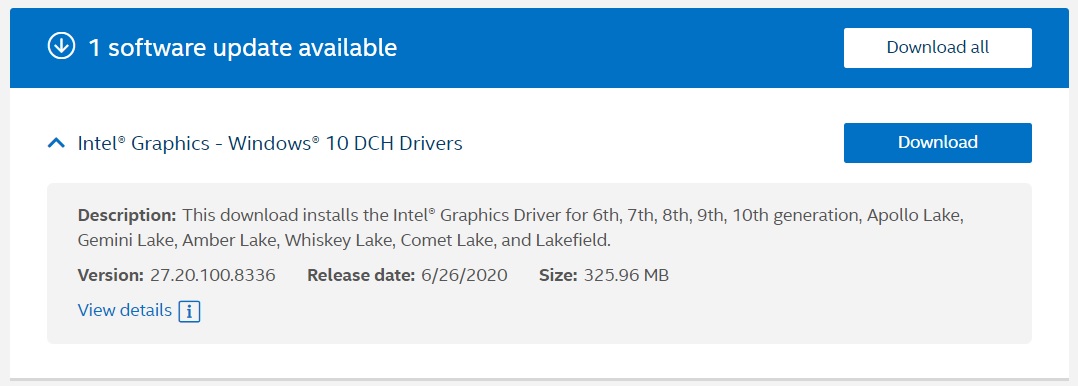 intel graphics driver update windows 10